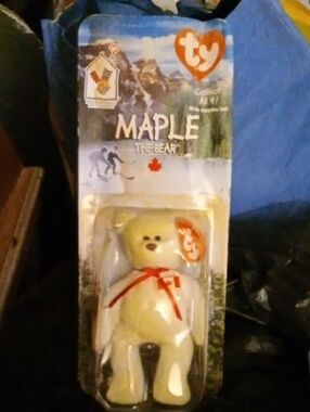 Ty Maple the Bear Plush - Cream with Red Bow